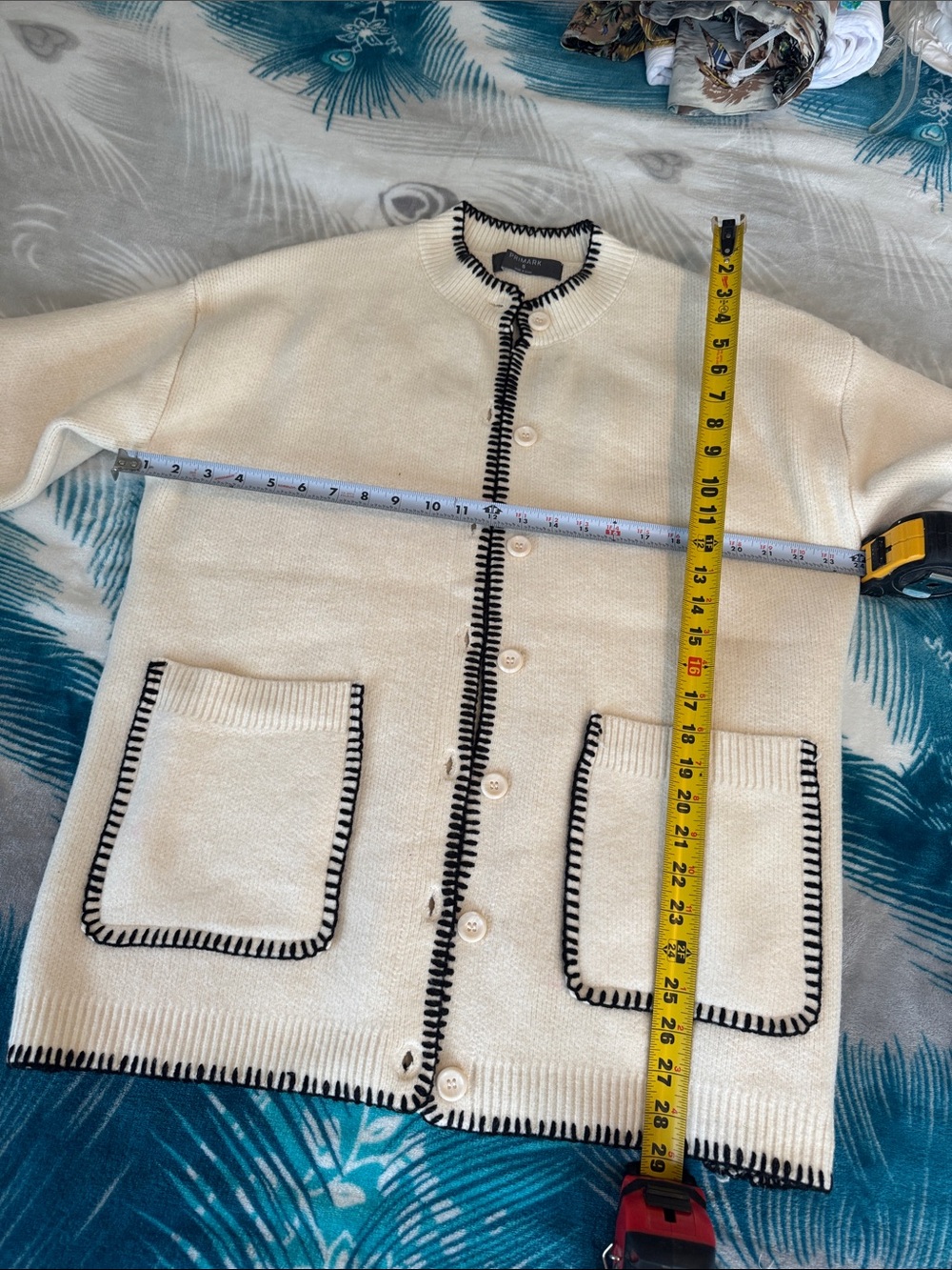 Primark Cream Cardigan with Black Contrast Trim